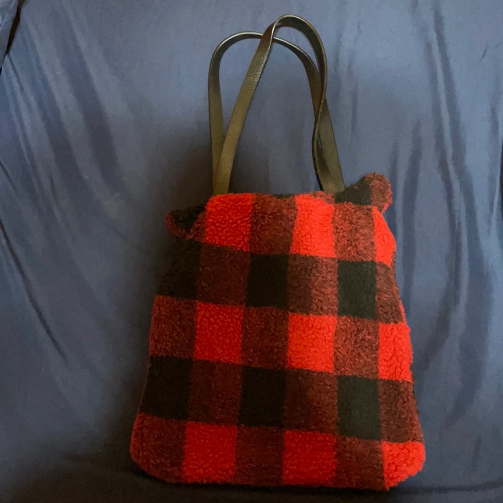 Buffalo Plaid fuzzy shoulder bag- BNWOT